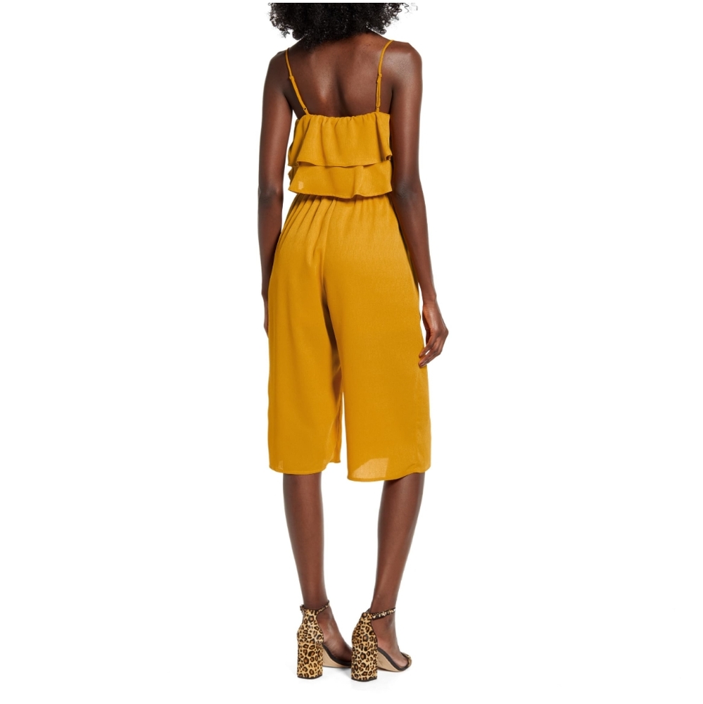 New One Clothing yellow jumpsuit crop romper - Picture 2 of 5